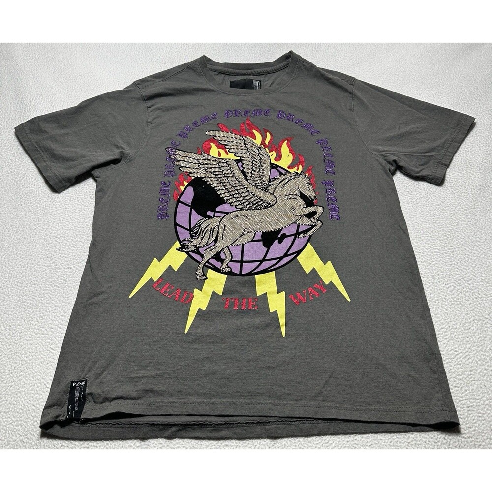 Preme Shirt Mens 2XL XXL Cotton Short Sleeve Bedazzled Unicorn Lead The Way